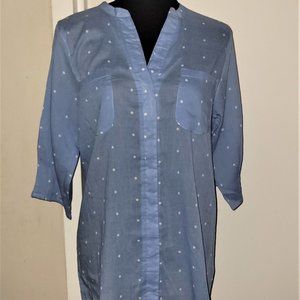 NWT! Marila Blue/White Polka Dot Collarless Blouse - M